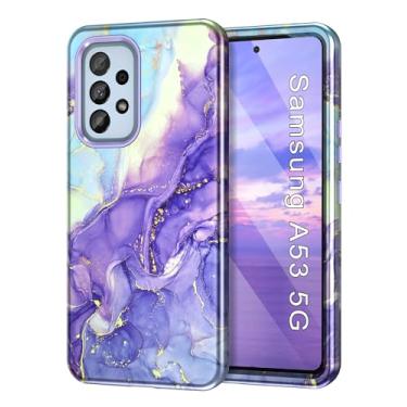 Imagem de Btscase Capa para Samsung Galaxy A53 5G, padrão de mármore, 3 em 1, resistente, à prova de choque, de corpo inteiro, resistente, PC rígido + silicone macio para mulheres e meninas, capa para Samsung