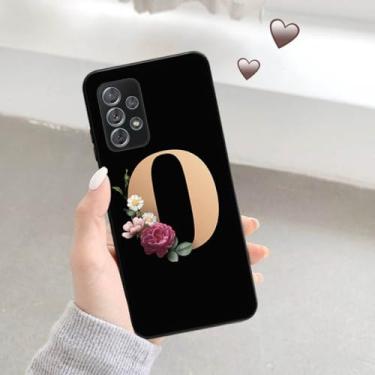 Imagem de Capa de telefone preta fosca macia para Samsung A52 A32 A72 A22 4G A52S A12 A42 5G 26 letras Capa inicial de flor, B15, para A52