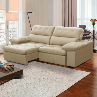 Imagem de Sofa Retratil Reclinavel 2 Lugares 2,40m Crystal Veludo Bege LansofBR