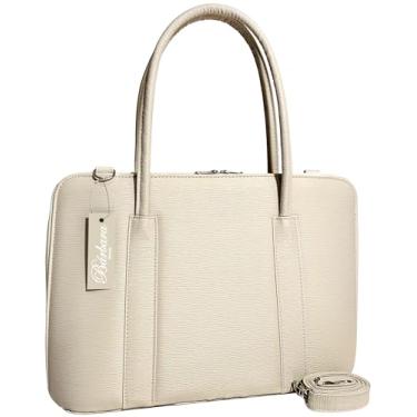 Imagem de Maleta Executiva Feminina Pasta Notebook Tablet Bolsa Social Casual Laptop Ombro Transversal 14 15 15.6 15,6 16 17 Polegadas (Creme-riscadinho, Padrão)