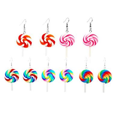 Imagem de 1-5 pares/conjunto de argila macia deliciosa pirulito gota brinco colorido engraçado 3D doce gota brinco colar joias pingente arco-íris pingente pendurado brinco acessórios para mulheres namorada, Metal argila, argila