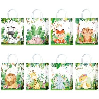 Imagem de 24 peças de sacos de brindes de safári, animais da selva, sacos de lembrancinha de festa com alças, estampa de animais de zoológico, sacos de doces na floresta, sacos de presente para bebês, artigos