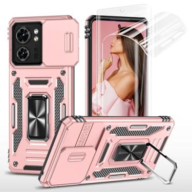 Imagem de Capa para Motorola Edge 2023 com 2 protetores de tela HD, capa deslizante para câmera e suporte de anel giratório de metal, capa resistente à prova de choque para Motorola Edge 2023/Moto Edge 40, ouro