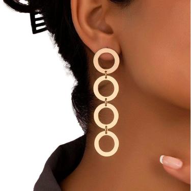 Imagem de Brinco Feminino Geométricos Minimalistas Mulheres Pingentes 3 Círculos