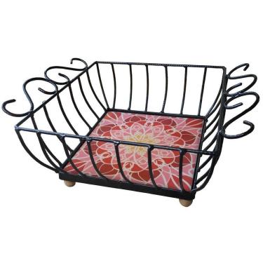 Imagem de Fruteira De Mesa Ferro E Azulejo Quadrada Grande Pra Cozinha Azulejo G5