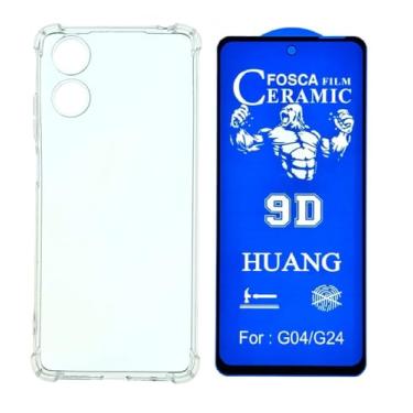 Imagem de Capa Capinha Anti Impacto Shock + Película de Ceramica Fosca Privacidade 9d, silicone transparente clear com bordas reforçadas e flexível com efeito cristal Compátivel com Moto G04 G04s