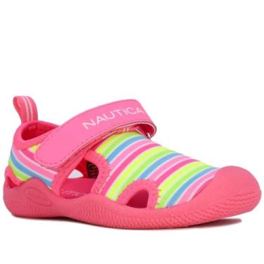 Imagem de Nautica Sapato aquático de proteção infantil, sandália esportiva de bico fechado para meninos e meninas - Kettle Gulf-Neon Stripes Pink Tamanho-8, Listras neon rosa, 22
