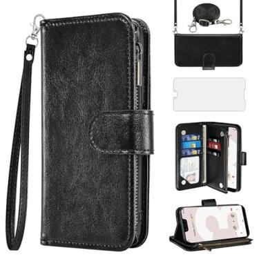 Imagem de Asuwish Capa de celular para Google Pixel 3 XL, carteira com protetor de tela, alça transversal, fecho de correr, porta-cartões, suporte para cartão de vidro temperado, Pixel3XL, Pixel3, LX, Pixle,