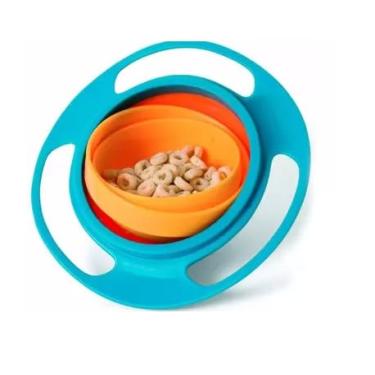 Imagem de Potinho Pote Prato Mágico Giratório 360° Infantil. Azul e Laranja.