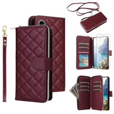 Imagem de Asuwish Capa de telefone para Samsung Galaxy S24 Plus S24+ 5G Capa carteira com protetor de tela de vidro temperado, alça de suporte para cartão, suporte de couro, zíper para celular S24plus 24S + S