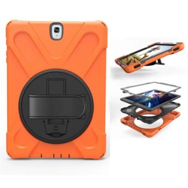Imagem de Capa de silicone com suporte e alça de pulso giratória segura para crianças capa à prova de choque para Samsung Galaxy Tab S3 SM-T820 T825 9,7 polegadas + caneta (laranja)