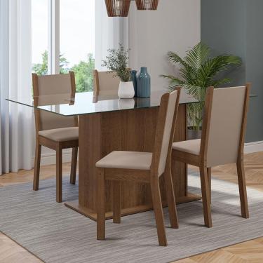 Imagem de Conjunto Sala De Jantar Mesa Tampo De Vidro 4 Cadeiras Rustic/crema/sintético Bege Yara Madesa Rustic/crema/sintético Bege