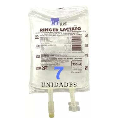 Imagem de Solução Ringer Lactato 250 mL JP - 7 Unidades - Reposição de Eletrólitos, Hidratação, Solução Estéril, Reidratação Animal - Unipet