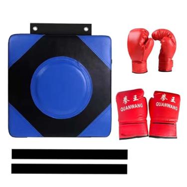 Imagem de oshhni Alvo de parede para boxe, almofada de perfuração quadrada para adultos e crianças, alvo de reação, saco de pancadas para prática doméstica, academia, 2 pares de luvas L azul