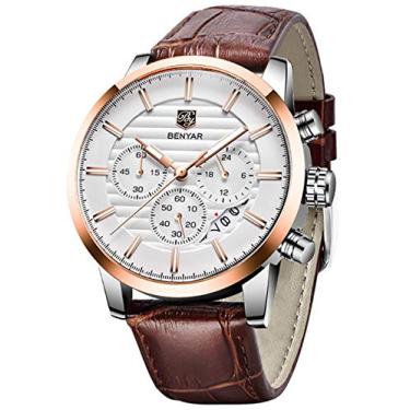 Imagem de Relógio masculino BENYAR de quartzo, à prova d’água, com cronógrafo, pulseira de couro com design esportivo e de negócios