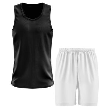 Imagem de Kit Calção Short Futebol Basquete Branco + Regata Masculina Lisa Básica Dry-Masculino