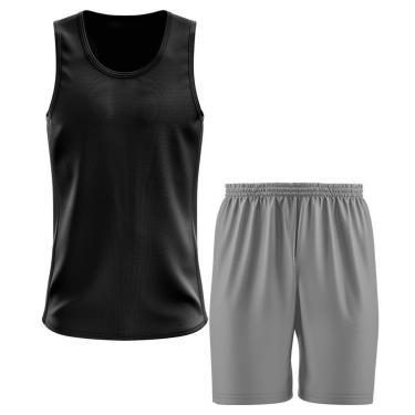 Imagem de Kit Calção Short Futebol Basquete Cinza + Regata Masculina Lisa Básica Dry-Masculino