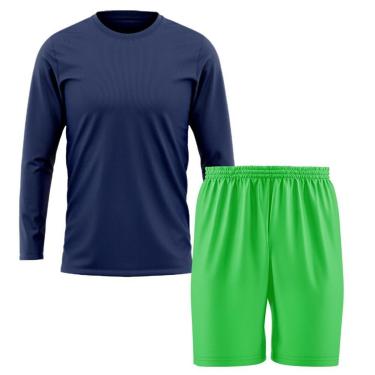 Imagem de Kit Calção Short Futebol Basquete Verde + Manga Longa Masculina Segunda Pele Dry-Masculino