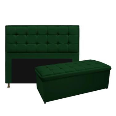 Imagem de Kit Cabeceira e Calçadeira Copenhague 140 cm Casal Suede Verde AM Decor