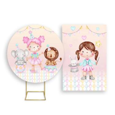 Imagem de Painel De Festa Redondo 1,50x1,50 + Painel Vertical 1,50x2,20 - Ursinh