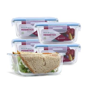 Imagem de Conjunto 5 Pote Vidro Hermético Marmita Tampa Plástico 800ml - U4home,