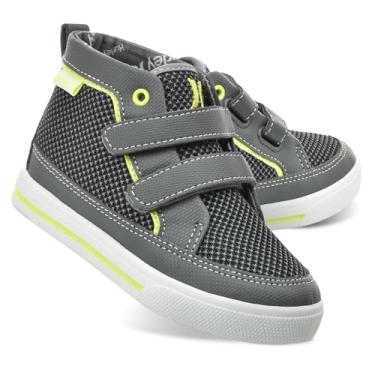 Imagem de Hurley Tênis de lona infantil e infantil Tedd com alças – Tênis de skate de corte alto para crianças, calçados esportivos para meninos e meninas, sapatos duráveis para escola, Cinza/neon, 10 Toddler