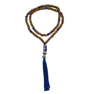 Imagem de Meta Atacado, Japamala dos Orixás de Madeira 108 Contas 8 mm-Escolha a Cor Cor:Ogum Pompom Azul