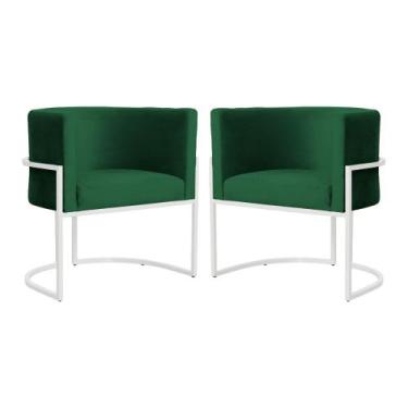 Imagem de Kit 02 Cadeiras Luna para Consultório Base de Metal Branco Veludo Esco