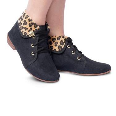 Imagem de Bota Coturno Feminino Botinha Onça Cano Curto - Leila Soares, Preto, 3