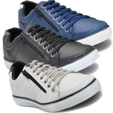 Imagem de Kit 3 Pares Sapatenis Masculino Ziper Cadarço Casual Social Confortáve