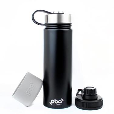 Imagem de Garrafa Térmica Inox Preta 650ml Conserva Bebida Até 24h Gelado Oba Té