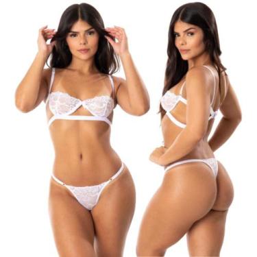 Imagem de Kit 2 Conjunto Lingerie Meia Taça Sutiã Com Aro Calcinha Regulável Gri