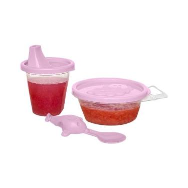 Imagem de Kit Infantil Copo 245Ml + Pote 290Ml + Colher Rosa 7740 Jaguar
