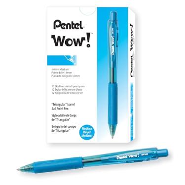 Imagem de Pentel WOW! Canetas esferográficas retráteis, linha média, tinta azul celeste, caixa com 12 (BK440-S)