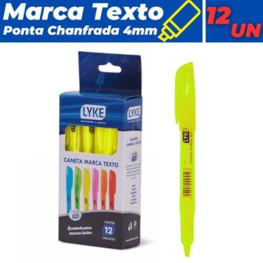 Imagem de Marca Texto Amarelo 12UN Ponta Chanfrada 4mm Fluorescente - Lyke