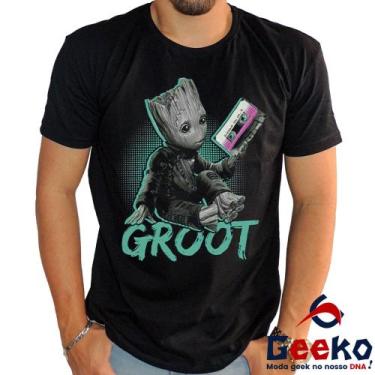 Imagem de Camiseta Groot 100% Algodão Guardiões da Galáxia Geeko, Preto gola red