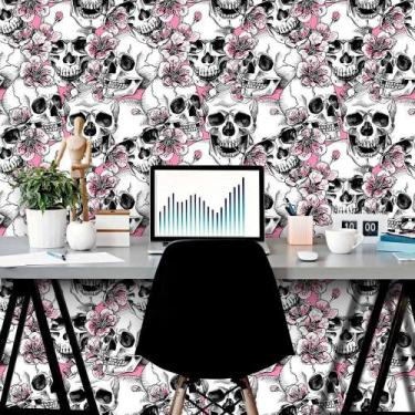 Imagem de Papel de Parede Skull With Pink Cherry - QCola, 0,60 x 3,00 metros