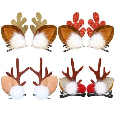 Imagem de 4 pares de grampos de cabelo de chifres de rena de Natal, presilhas de orelhas, chifres de alce, prendedores de cabelo, grampos de cabelo, clipes de cabelo, Natal, cosplay, festival, Halloween,