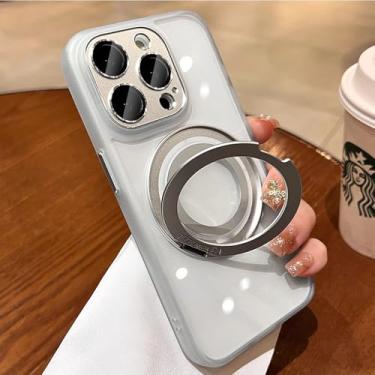 Imagem de ZinLyuen Capa de anel magnético para iPhone 16 Pro Max, capa transparente 360 giratória, suporte de anel compatível com MagSafe capa protetora de lente de câmera integrada para iPhone 16 ProMax,