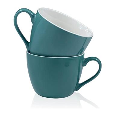 Imagem de MECOWON Canecas de café de porcelana de 880 ml, conjunto de 2 canecas grandes para sopa, cereal e salada (azul-petróleo (azulado - verde))