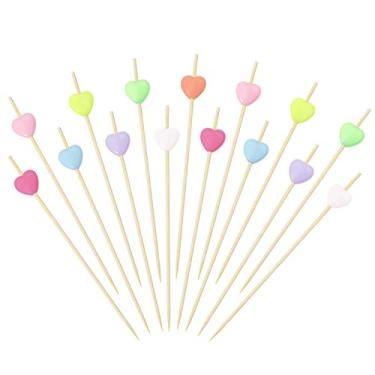 Imagem de ONLYKXY Palitos de dente chiques de bambu de 12 cm em formato de coração de plástico para aperitivos, chá, chá de panela, casamento, dia dos namorados, comida, frutas, bebidas, espetos decorativos