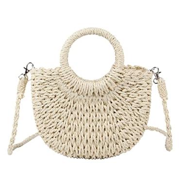 Imagem de Freie Liebe Bolsas pequenas de palha de tecido de praia para mulheres bolsas transversais de vime de verão bolsas de mão com alça superior, Bege, Small