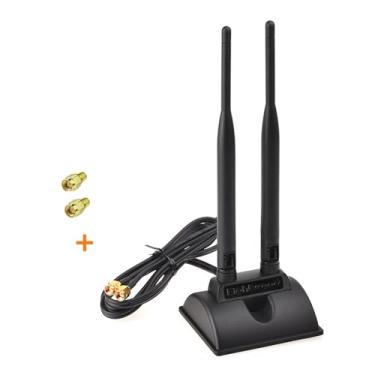 Imagem de Eightwood Antena WiFi de banda dupla de 2,4 GHz, 5 GHz, conector macho RP-SMA com adaptador SMA macho para RP-SMA fêmea (pacote com 2) para placa de rede PCI-E WiFi, adaptador USB, roteador sem fio,