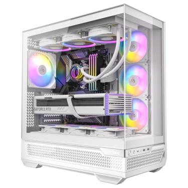 Imagem de Antec C7 ARGB Branco, suporte para GPU RTX 40, 4 ventiladores ARGB PWM de 120 mm incluídos, resfriamento vertical, tipo C 10 Gbps, painéis frontais e laterais de vidro temperado sem costura, suporte