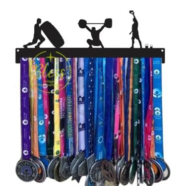 Imagem de Porta Medalhas Esporte Levantamento de Peso, Quadro Decorativo MDF Preto