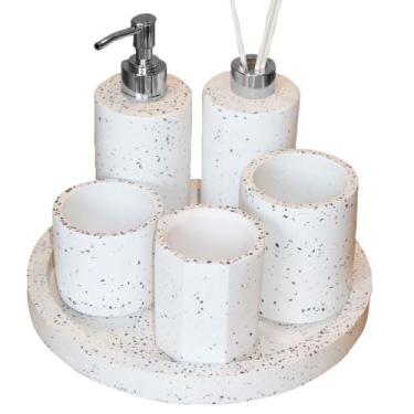 Imagem de Kit Lavabo Banheiro Com Bandeja Luxo Saboneteira Aromatizador E Porta 