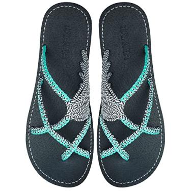 Imagem de Capana Sandálias rasteiras femininas de tecido - sandálias trançadas com tiras, sandálias de praia para mulheres verão elegante, sandálias boêmia de corda, sapatos femininos casuais de primavera,