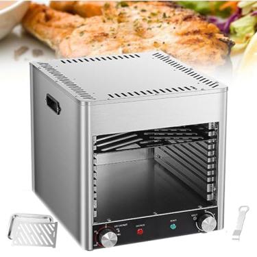 Imagem de Forno comercial para bife com temporizador de 1 a 10 minutos, churrasqueira removível de várias camadas totalmente automática, bandeja elétrica de 4 velocidades com temperatura ajustável, com bandeja