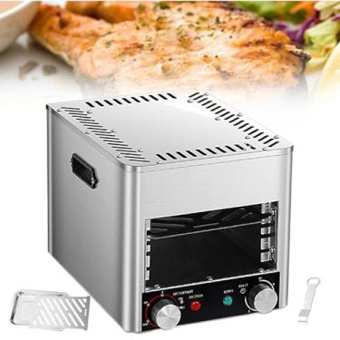 Imagem de Forno comercial para bife com temporizador de 1 a 10 minutos, churrasqueira removível de várias camadas totalmente automática, bandeja elétrica de 4 velocidades com temperatura ajustável, com bandeja