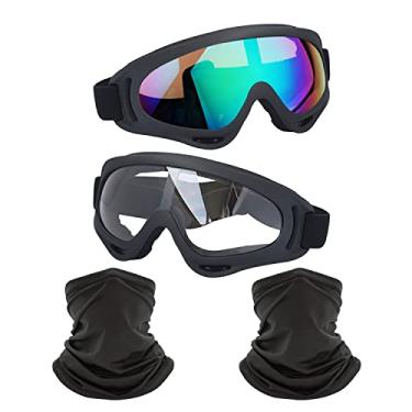 Imagem de LJDJ Óculos de motocicleta, pacote com 2 unidades de máscara bandana respirável para motocicleta, quadriciclo, motocross, equitação, caminhada, com 2 unidades (preto + máscara)